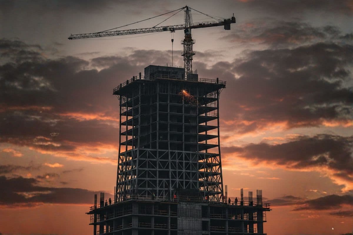 Construction site with modern building structure